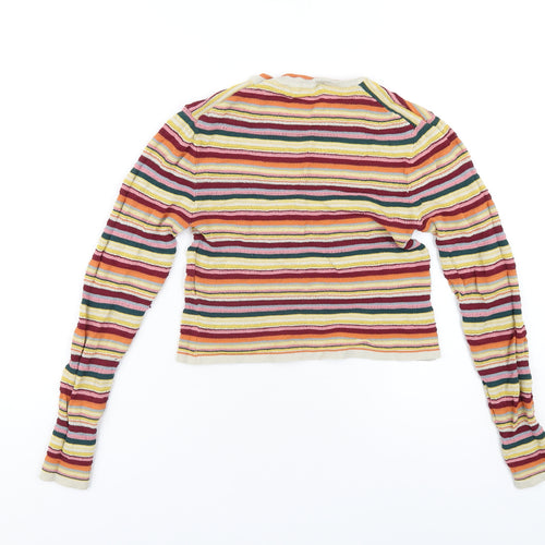 Zara Womens Multicoloured Striped Polyester Basic T-Shirt Size S Round Neck