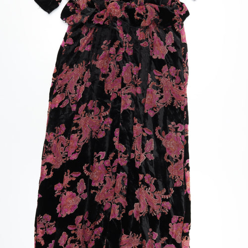 Twisted Wunder Womens Black Geometric Viscose A-Line Size 12 V-Neck Buckle