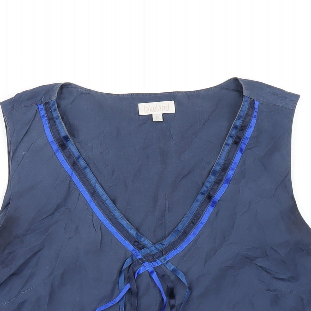 Lakeland Womens Blue Silk Basic T-Shirt Size 14 V-Neck