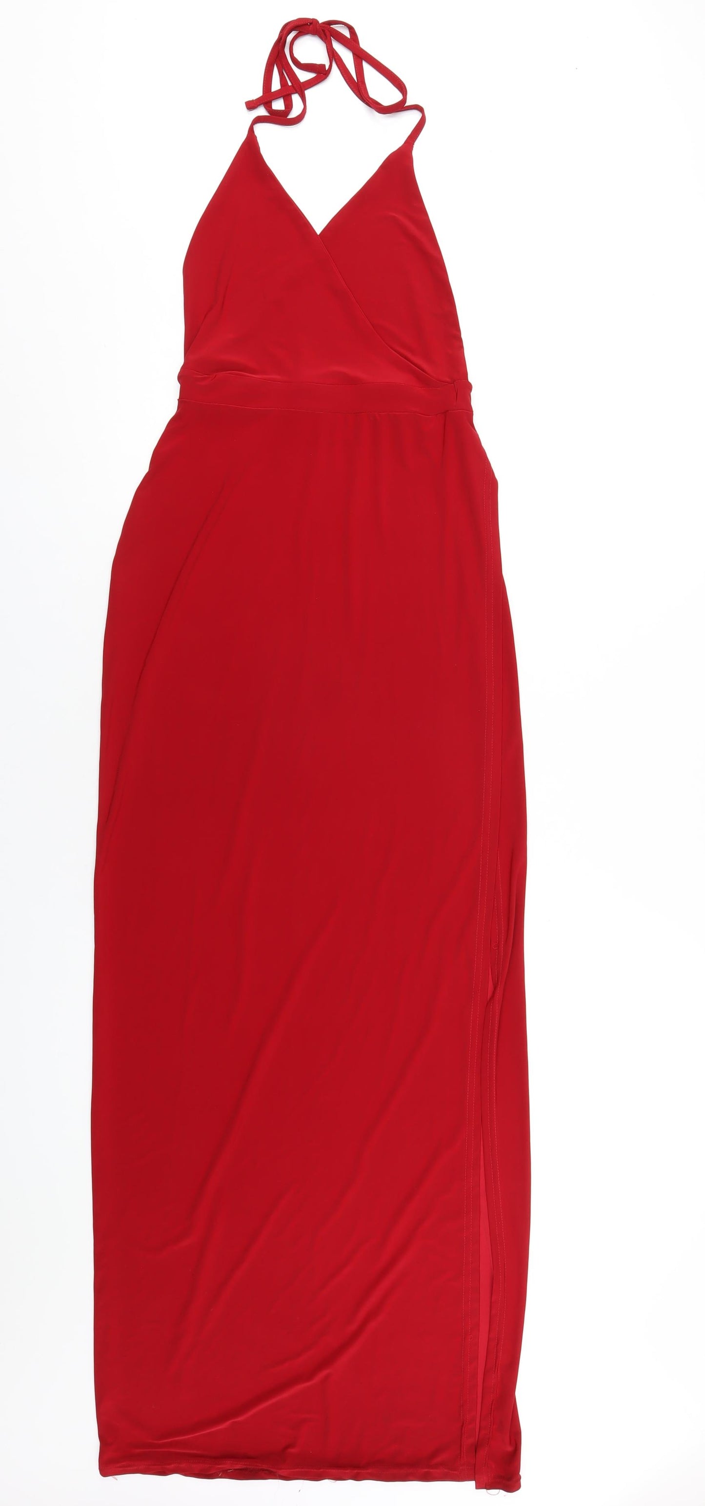 Club L Womens Red Polyester Maxi Size 10 V-Neck Pullover