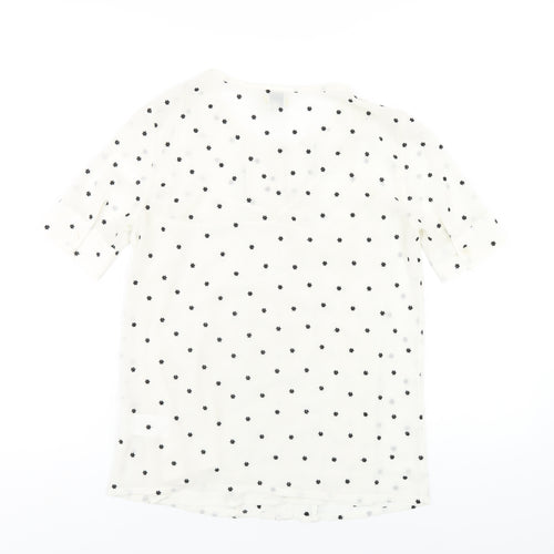 Hobbs Womens Ivory Geometric Polyester Basic Button-Up Size 6 Round Neck