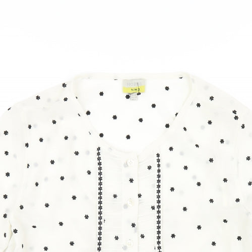 Hobbs Womens Ivory Geometric Polyester Basic Button-Up Size 6 Round Neck