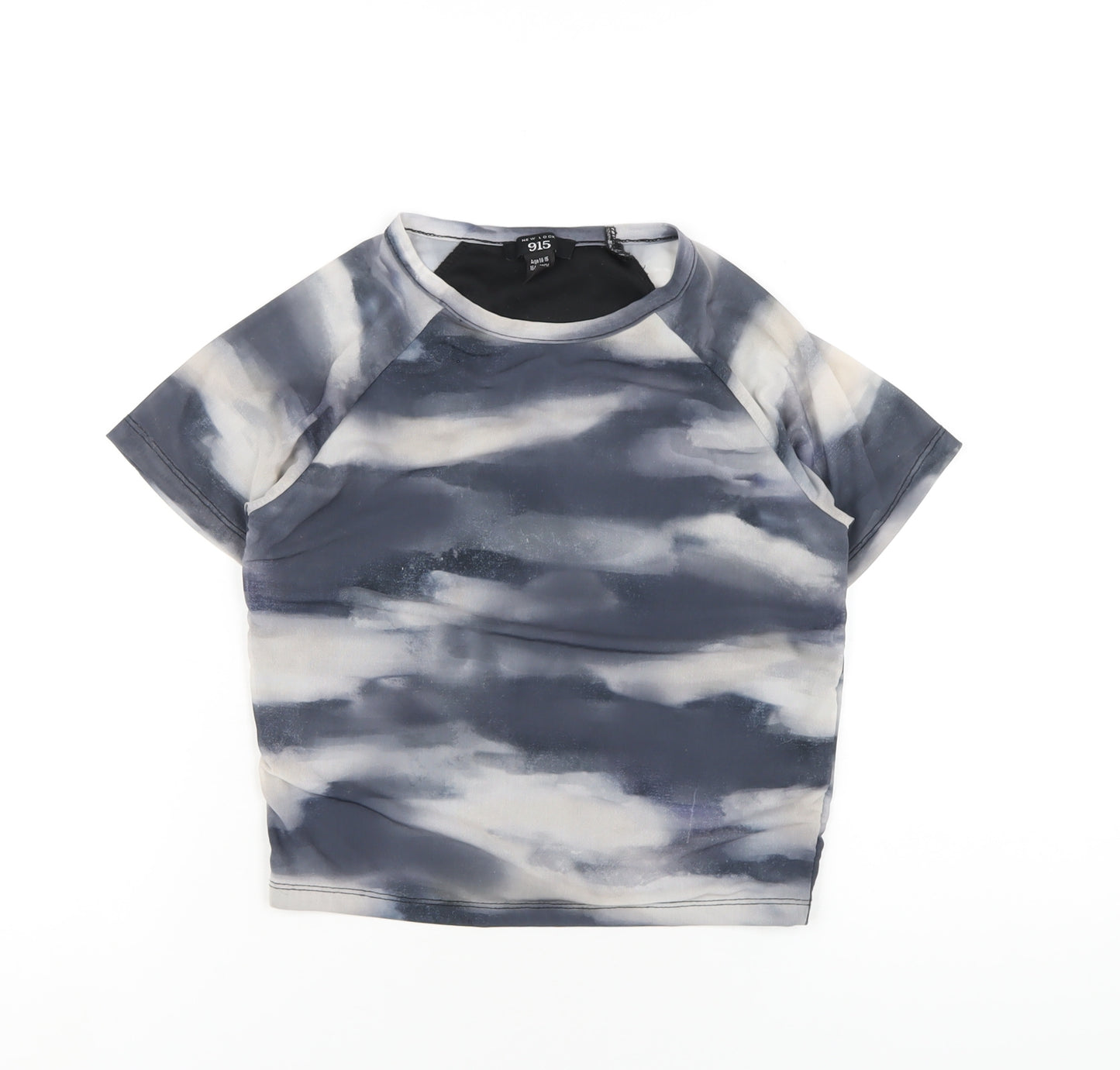 New Look Girls Grey Geometric Polyester Basic T-Shirt Size 14-15 Years Round Neck Pullover