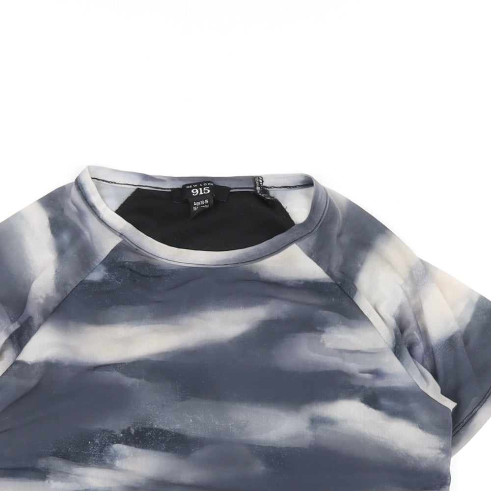 New Look Girls Grey Geometric Polyester Basic T-Shirt Size 14-15 Years Round Neck Pullover