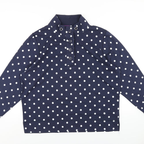 BHS Womens Blue Polka Dot Cotton Pullover Sweatshirt Size 22 Button