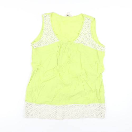And Womens Green Cotton Basic Tank Size 14 Scoop Neck