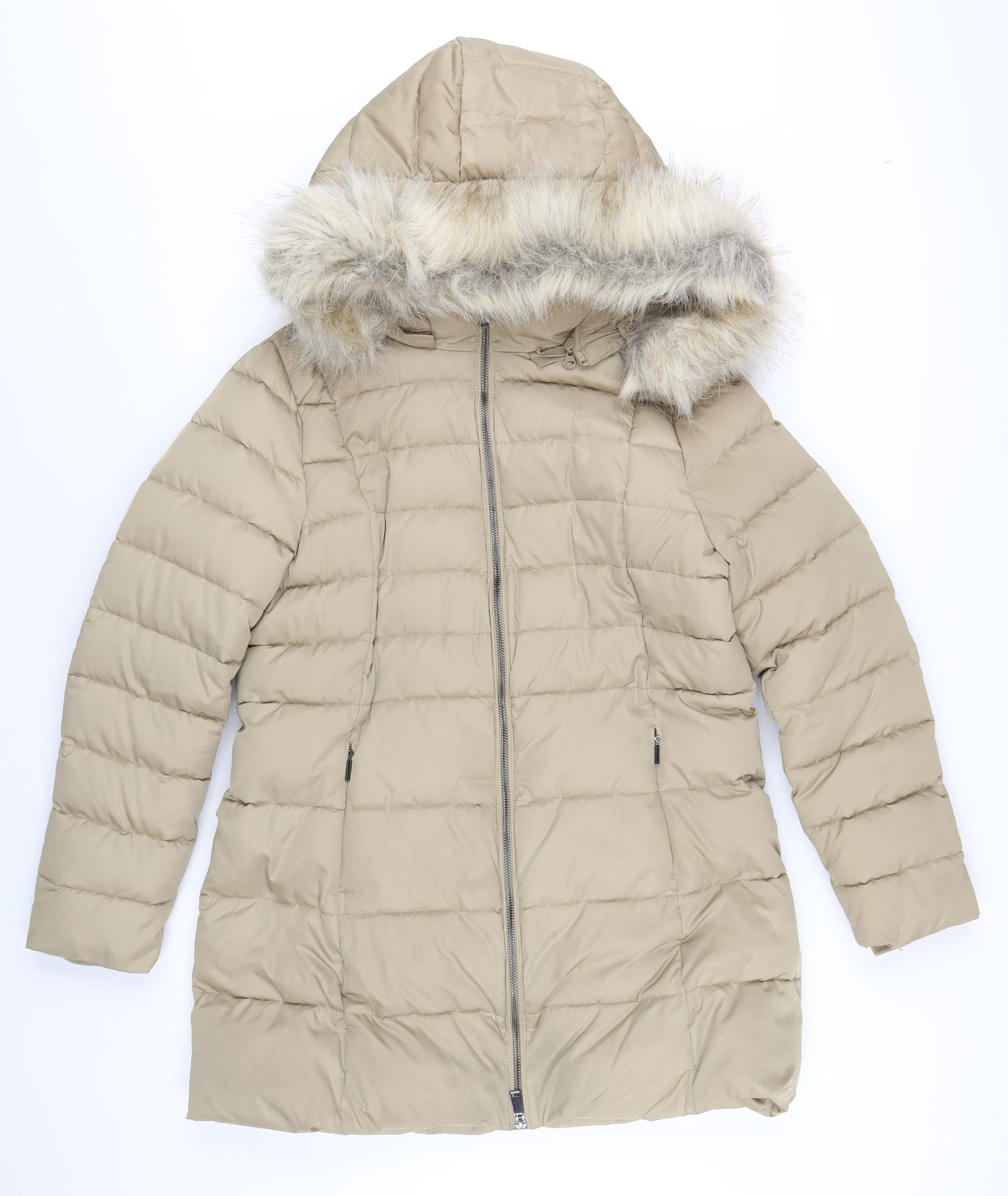 Per Una Womens Beige Puffer Jacket Coat Size 12 Zip