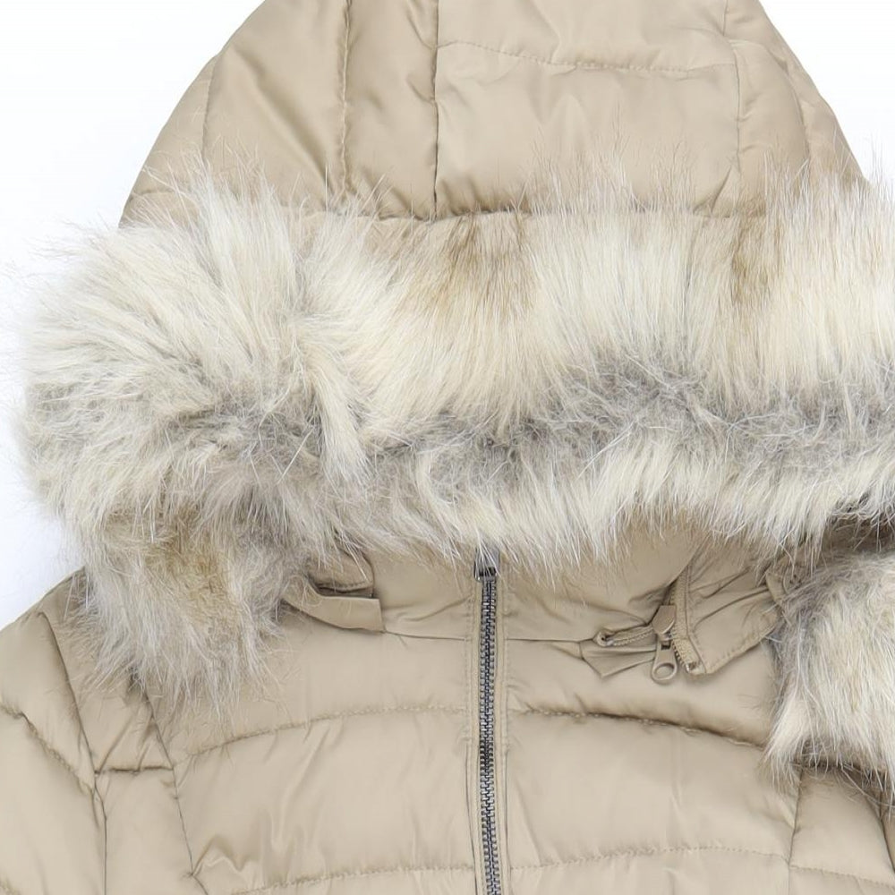 Per Una Womens Beige Puffer Jacket Coat Size 12 Zip