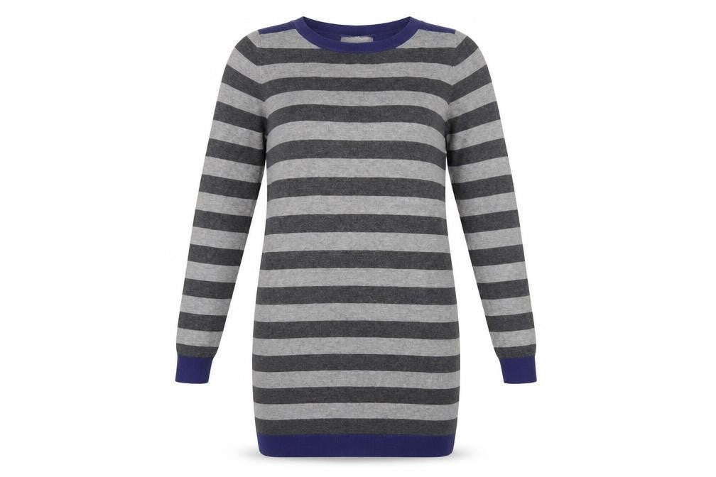 Front view of Marks & Spencer women’s grey viscose bodycon, size UK 10, round neck pullover