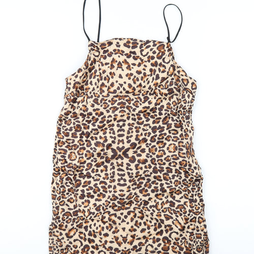 Topshop Womens Brown Animal Print Viscose Mini Size 6 Square Neck Pullover - Leopard Print