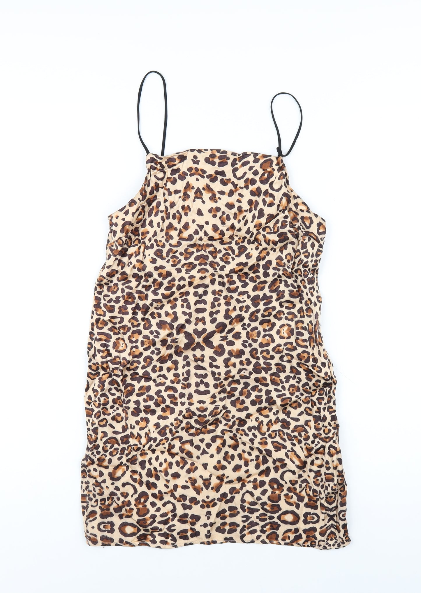 Topshop Womens Brown Animal Print Viscose Mini Size 6 Square Neck Pullover - Leopard Print