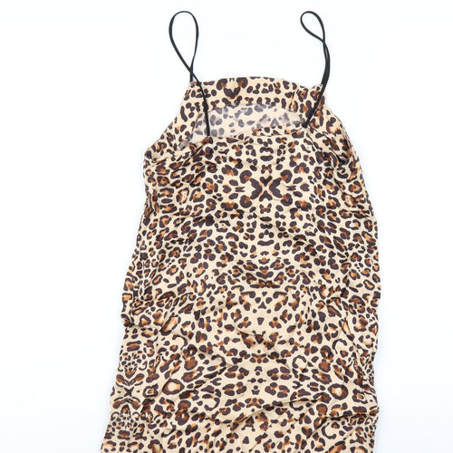 Topshop Womens Brown Animal Print Viscose Mini Size 6 Square Neck Pullover - Leopard Print