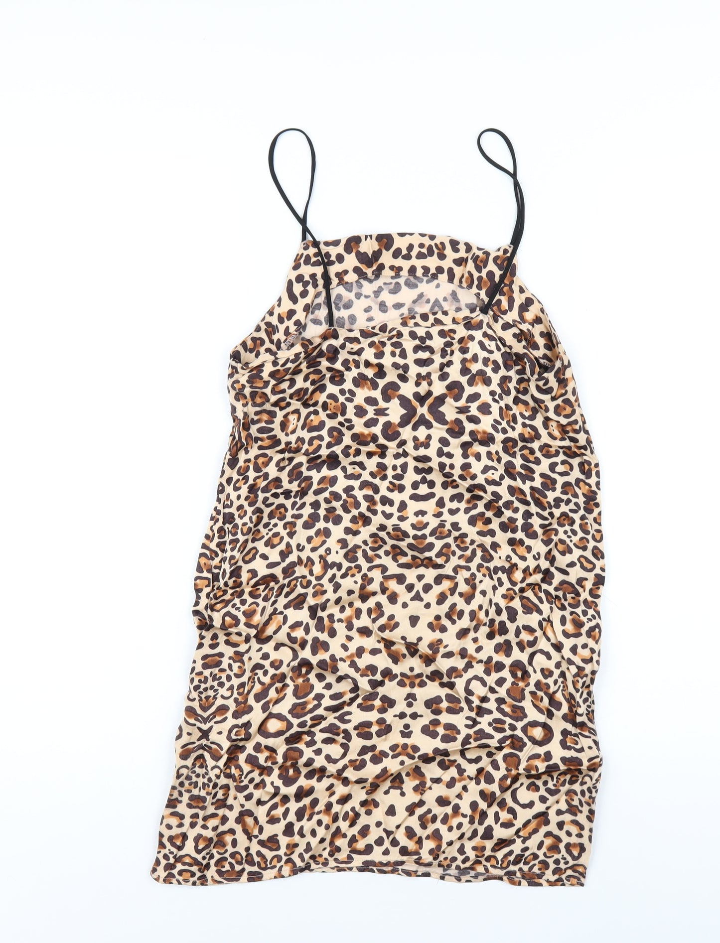 Topshop Womens Brown Animal Print Viscose Mini Size 6 Square Neck Pullover - Leopard Print