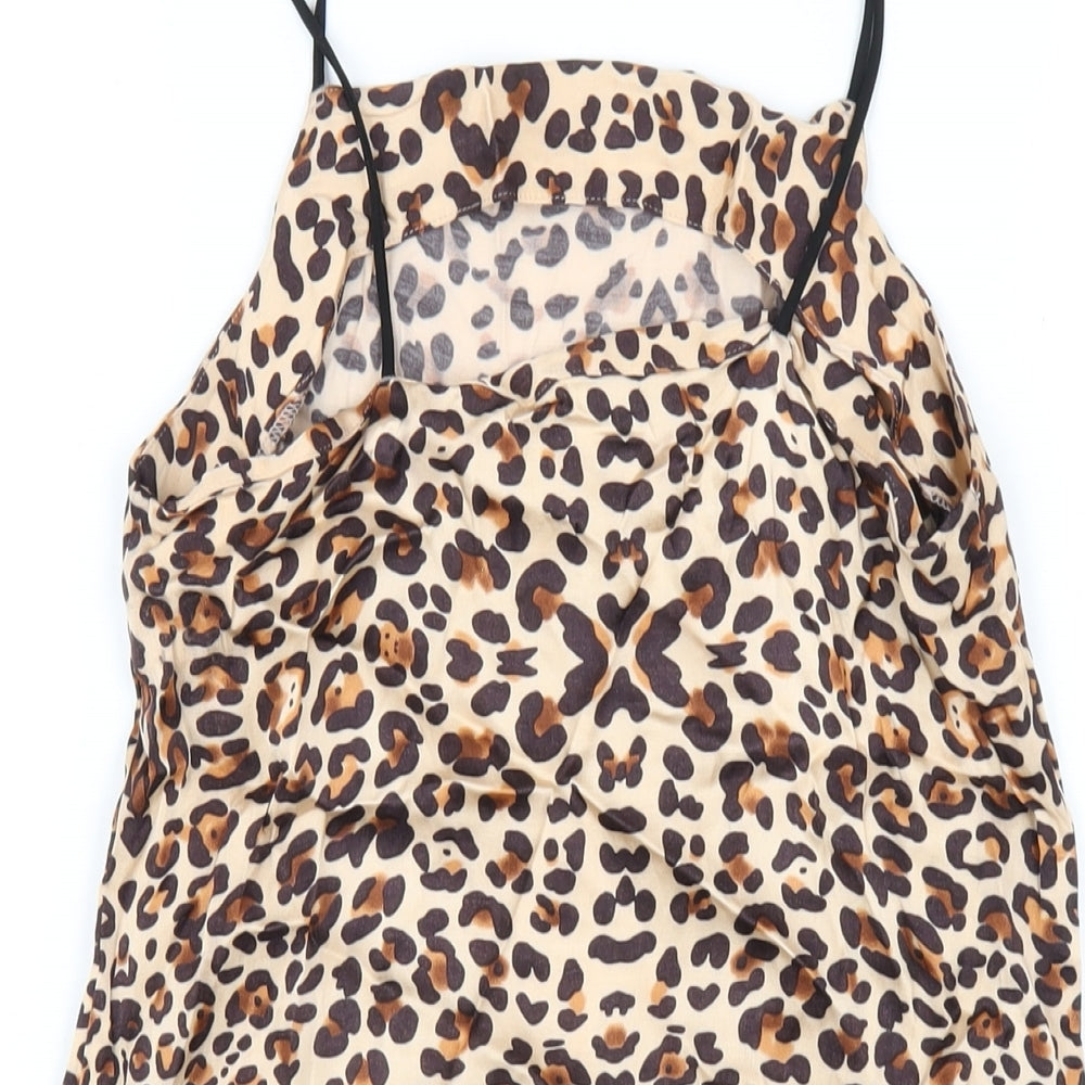 Topshop Womens Brown Animal Print Viscose Mini Size 6 Square Neck Pullover - Leopard Print