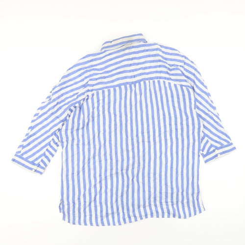 Zara Womens Blue Striped Polyester Basic Button-Up Size S Collared