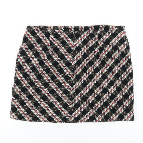 Zara Womens Multicoloured Plaid Cotton A-Line Skirt Size L Zip