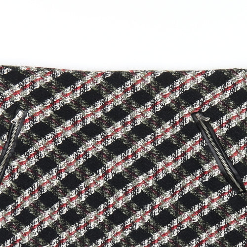 Zara Womens Multicoloured Plaid Cotton A-Line Skirt Size L Zip
