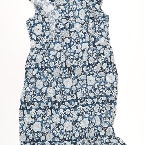 Monsoon Womens Blue Geometric Viscose A-Line Size L Round Neck Zip