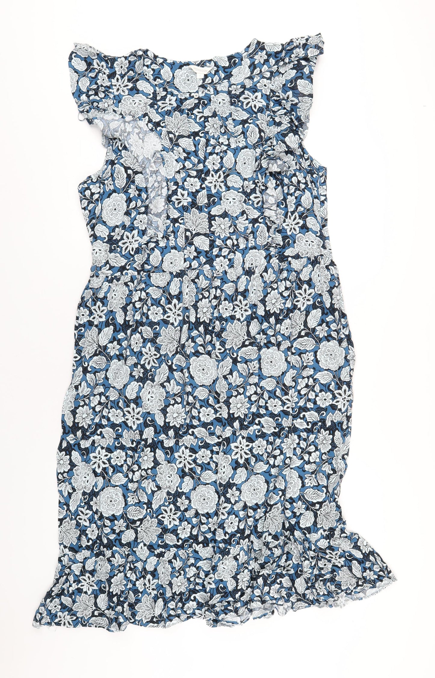 Monsoon Womens Blue Geometric Viscose A-Line Size L Round Neck Zip