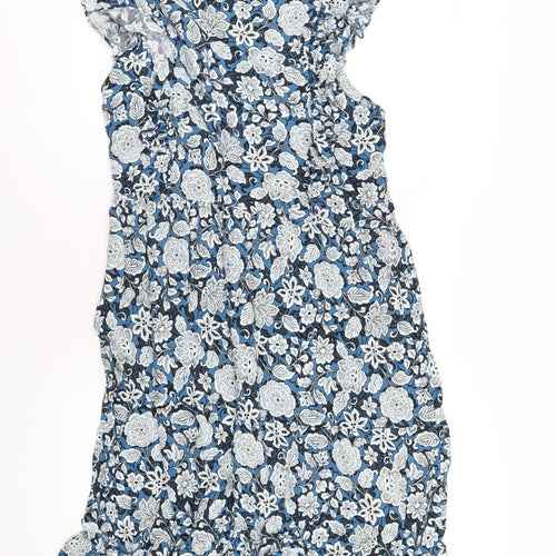 Monsoon Womens Blue Geometric Viscose A-Line Size L Round Neck Zip