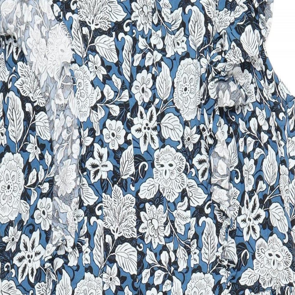 Monsoon Womens Blue Geometric Viscose A-Line Size L Round Neck Zip