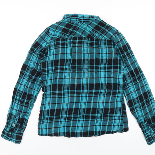 H&M Girls Blue Plaid Cotton Basic Button-Up Size 14 Years Collared Button