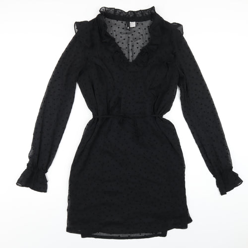 H&M Womens Black Polyester A-Line Size 6 V-Neck Pullover