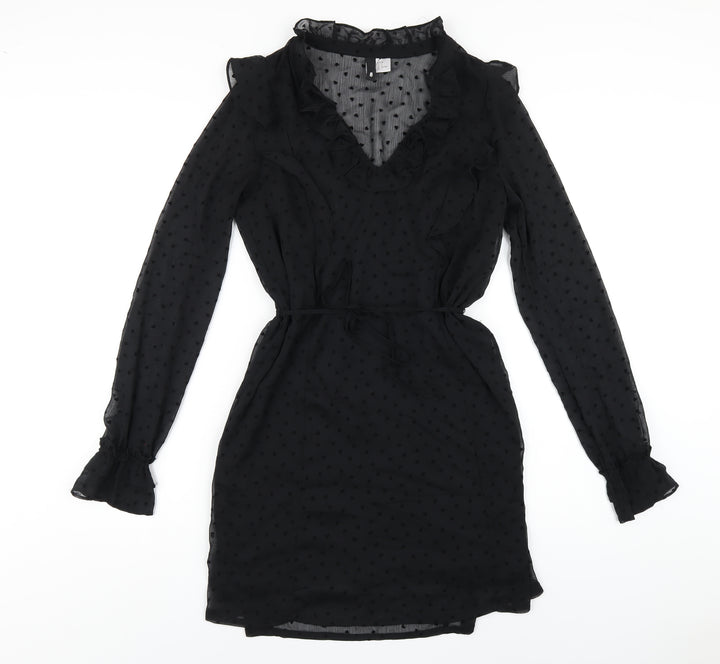 H&M Womens Black Polyester A-Line Size 6 V-Neck Pullover