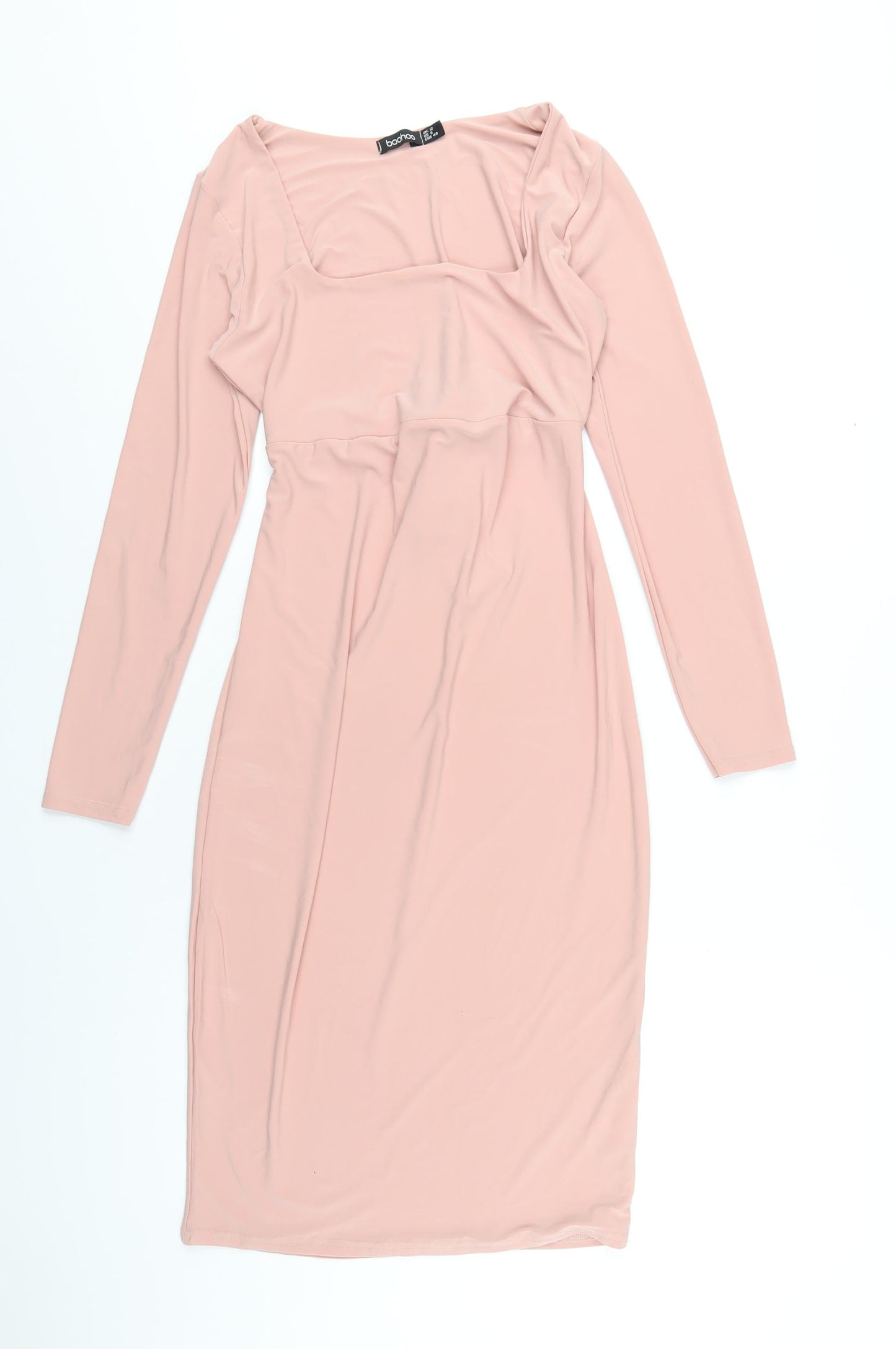 Boohoo Womens Pink Polyester Bodycon Size 12 Square Neck Pullover