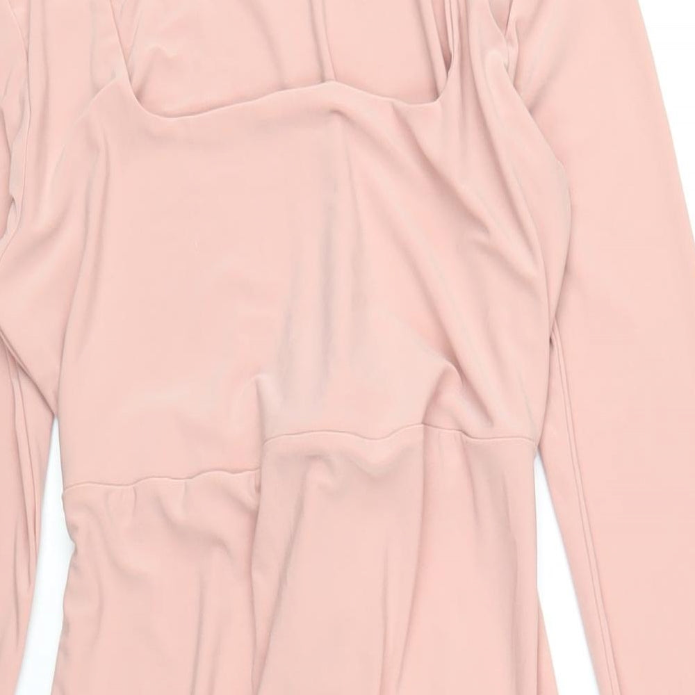 Boohoo Womens Pink Polyester Bodycon Size 12 Square Neck Pullover