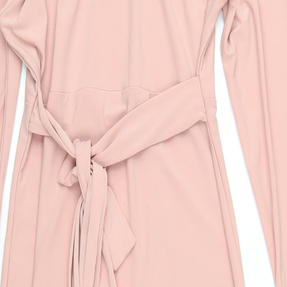 Boohoo Womens Pink Polyester Bodycon Size 12 Square Neck Pullover