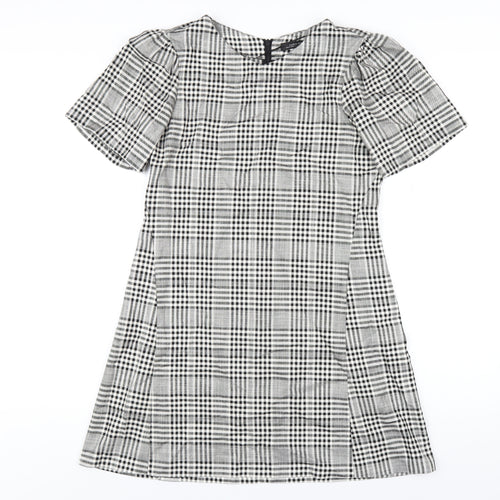 Zara Womens Grey Plaid Viscose A-Line Size S Round Neck Zip