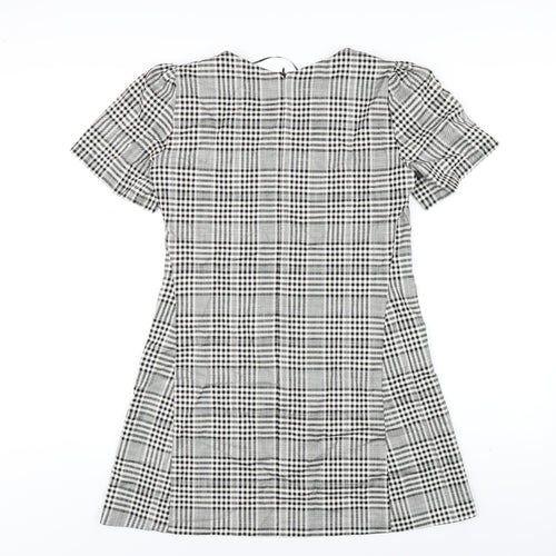 Zara Womens Grey Plaid Viscose A-Line Size S Round Neck Zip