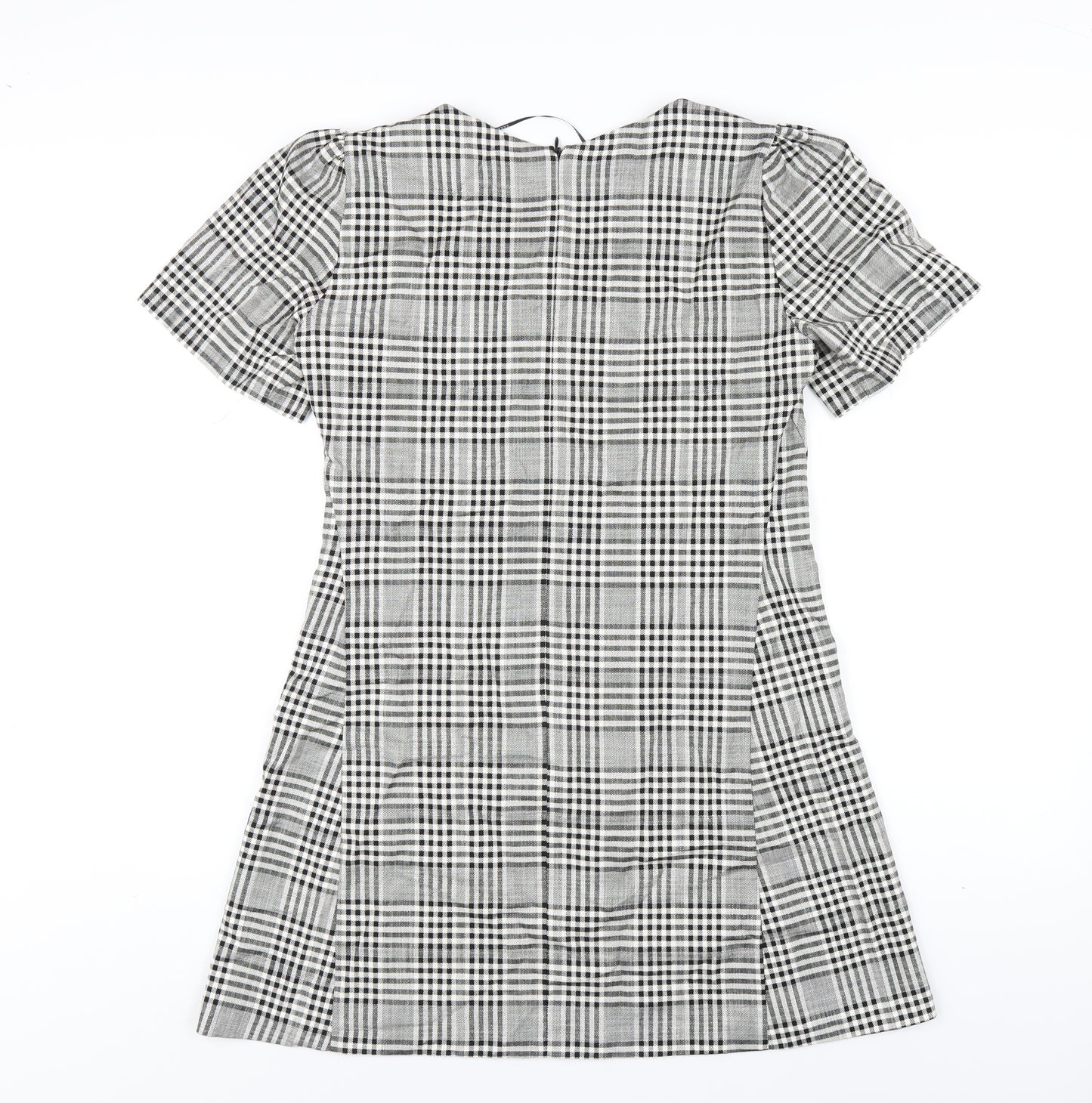 Zara Womens Grey Plaid Viscose A-Line Size S Round Neck Zip