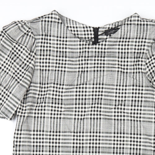 Zara Womens Grey Plaid Viscose A-Line Size S Round Neck Zip
