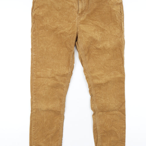 Marks and Spencer Womens Brown Cotton Trousers Size 12 L29 in Regular Zip