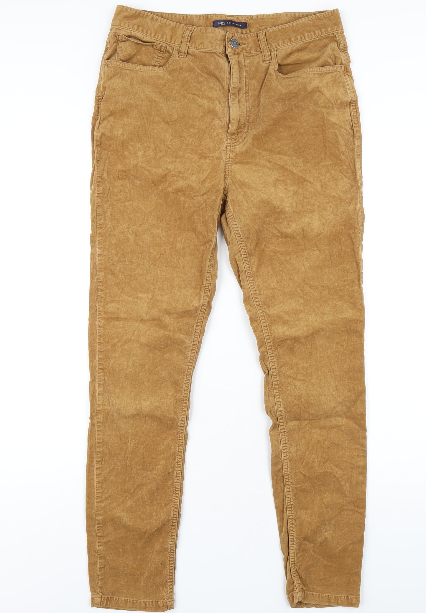 Marks and Spencer Womens Brown Cotton Trousers Size 12 L29 in Regular Zip