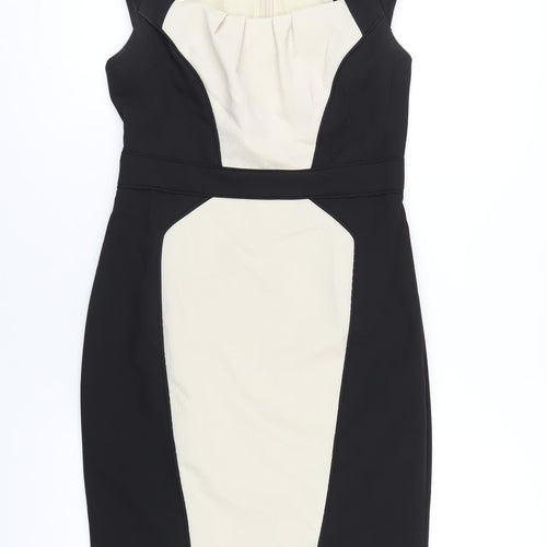 Dorothy Perkins Womens Black Polyester Pencil Dress Size 12 Square Neck Zip