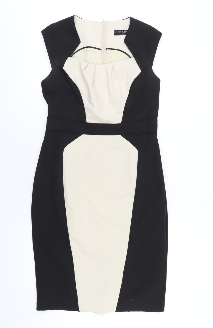 Dorothy Perkins Womens Black Polyester Pencil Dress Size 12 Square Neck Zip