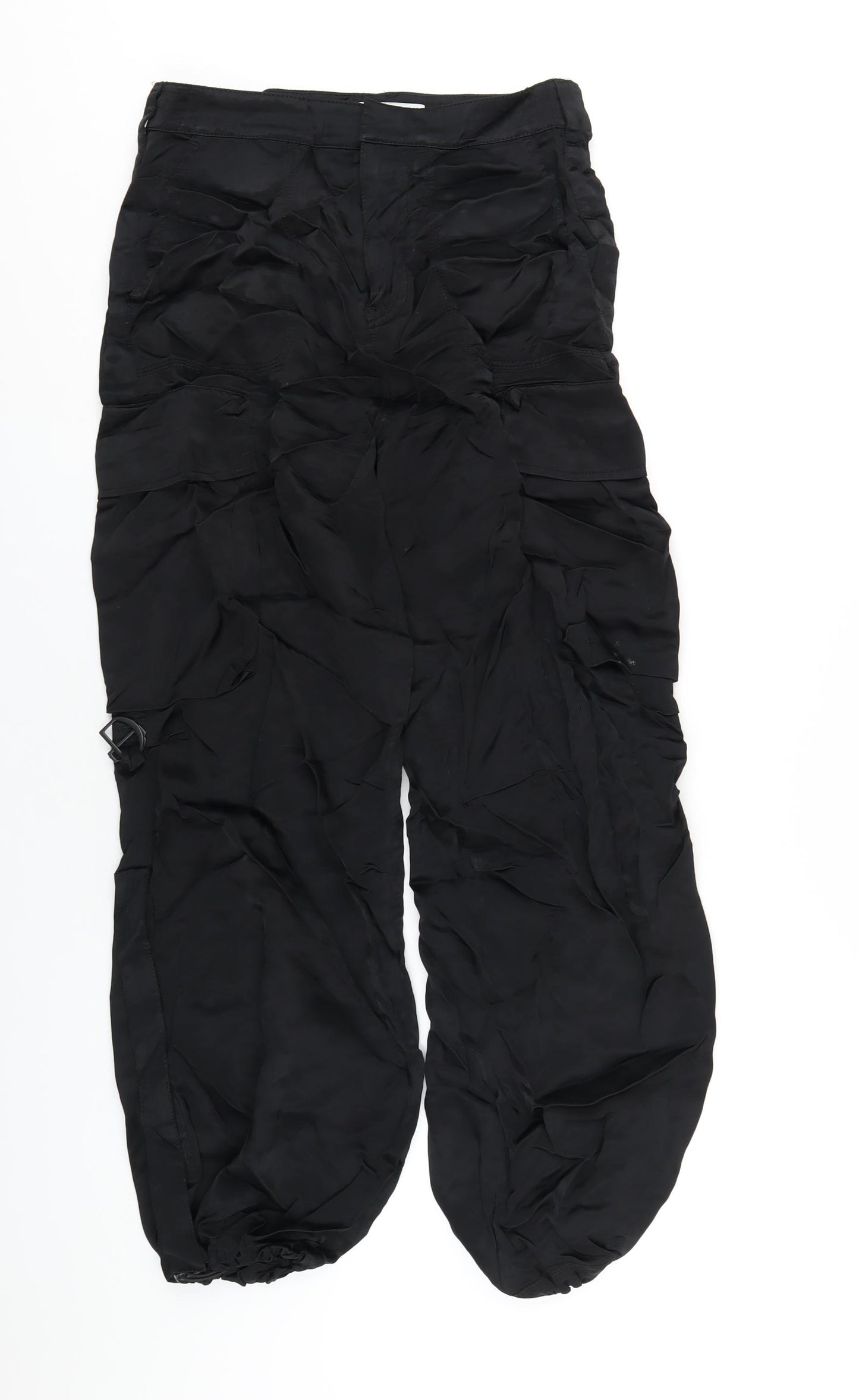 Zara Womens Black Polyester Cargo Trousers Size S L32 in Regular Zip