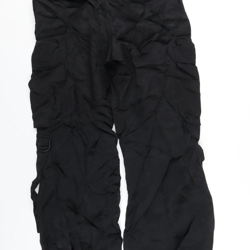 Zara Womens Black Polyester Cargo Trousers Size S L32 in Regular Zip