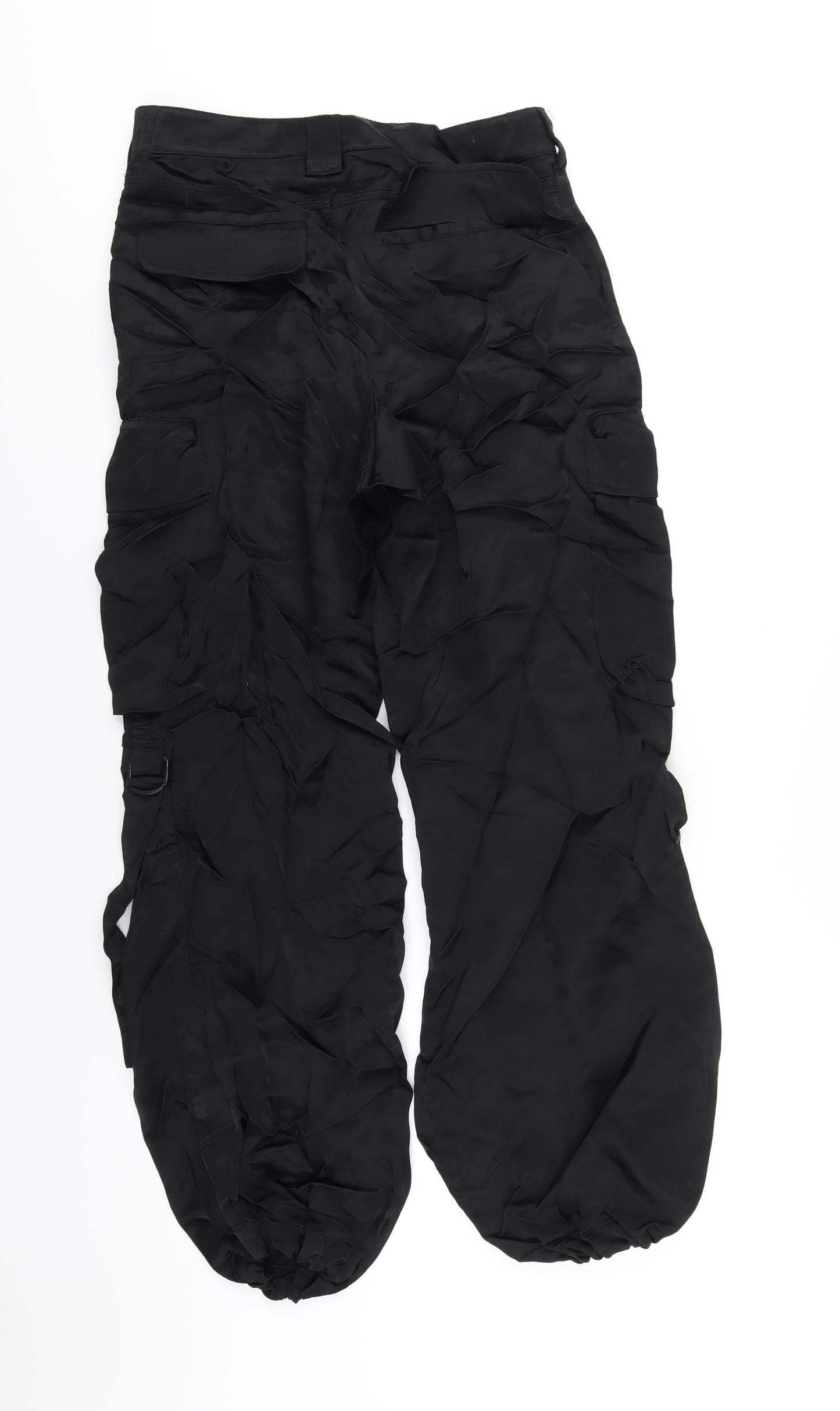 Zara Womens Black Polyester Cargo Trousers Size S L32 in Regular Zip