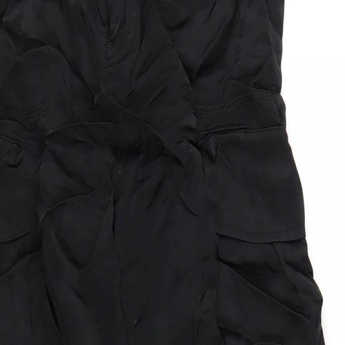 Zara Womens Black Polyester Cargo Trousers Size S L32 in Regular Zip