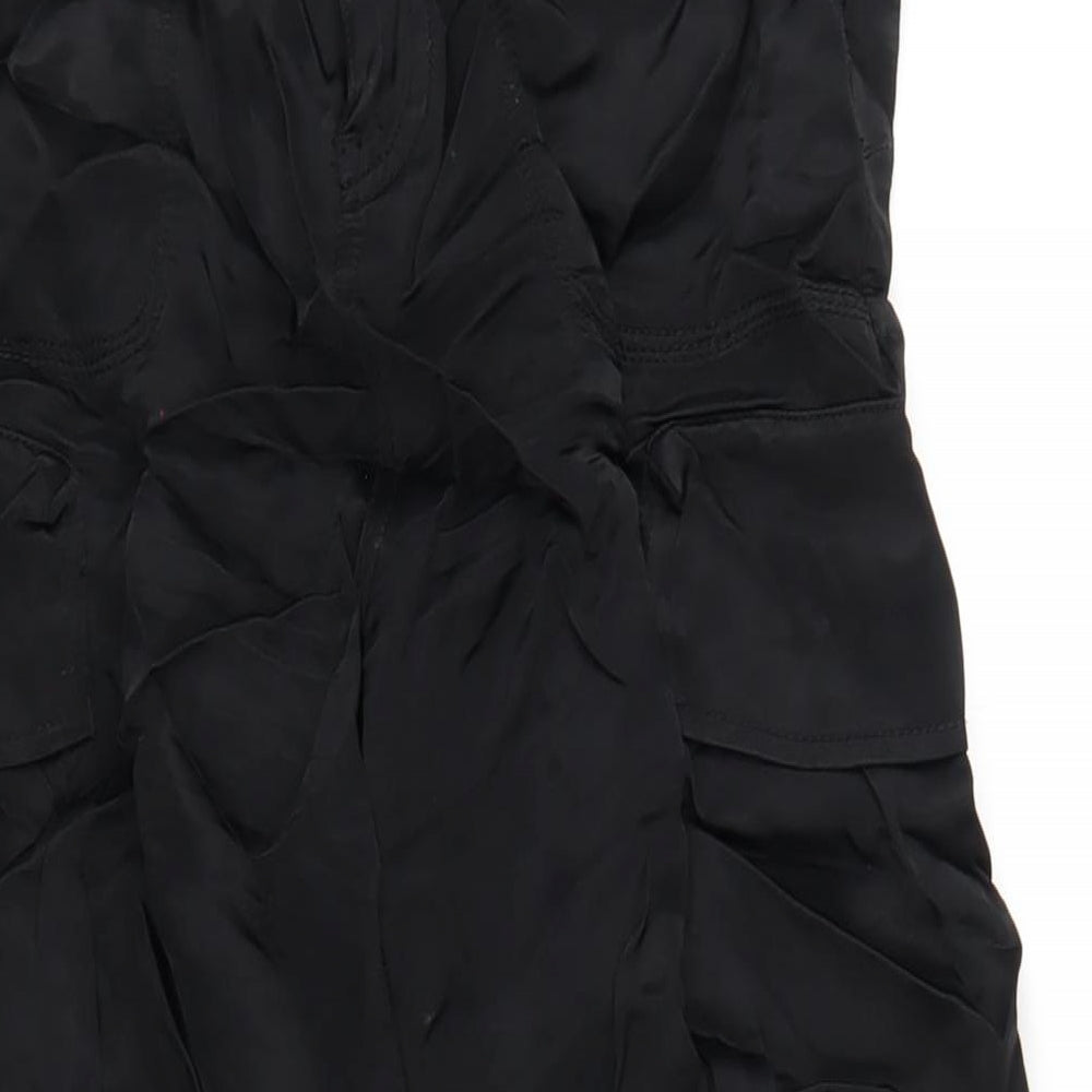 Zara Womens Black Polyester Cargo Trousers Size S L32 in Regular Zip