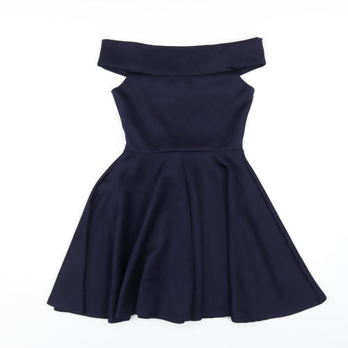 Boohoo Womens Blue Polyester A-Line Size 8 Off the Shoulder Pullover