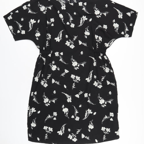 Lipsy Womens Black Floral Polyester A-Line Size 14 Round Neck Button