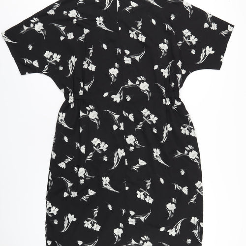 Lipsy Womens Black Floral Polyester A-Line Size 14 Round Neck Button