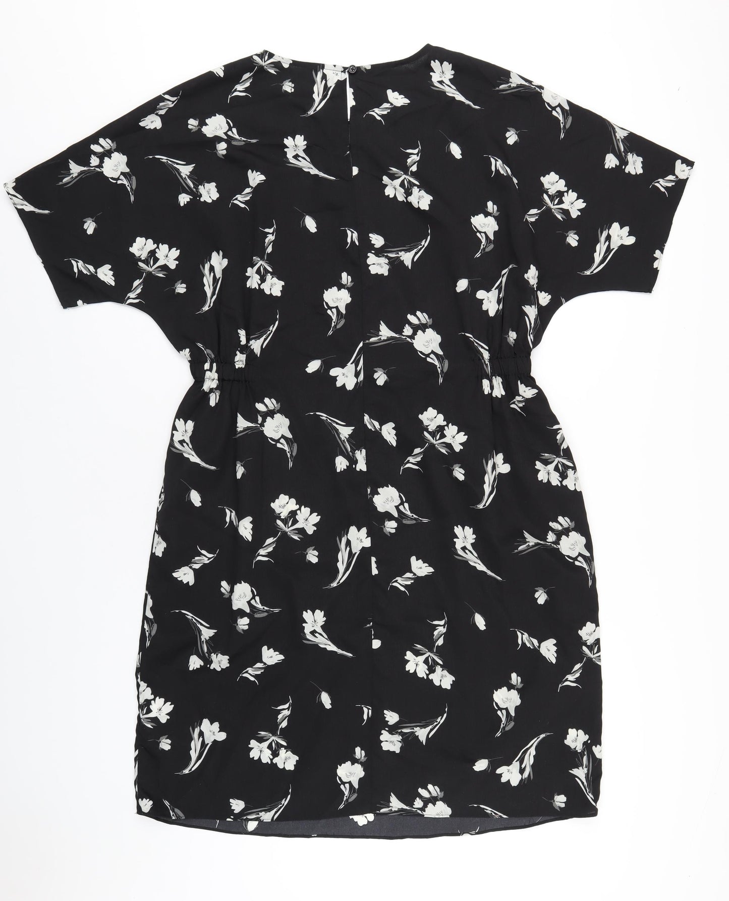 Lipsy Womens Black Floral Polyester A-Line Size 14 Round Neck Button