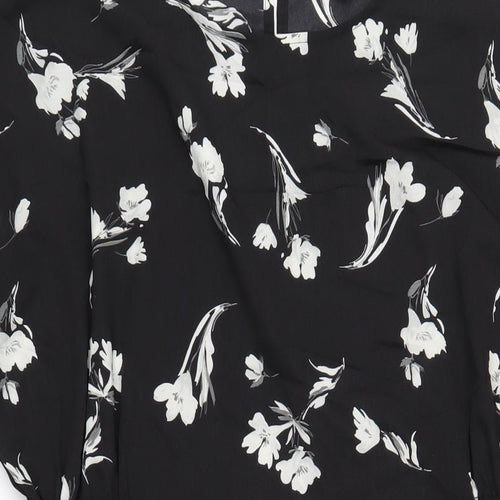 Lipsy Womens Black Floral Polyester A-Line Size 14 Round Neck Button
