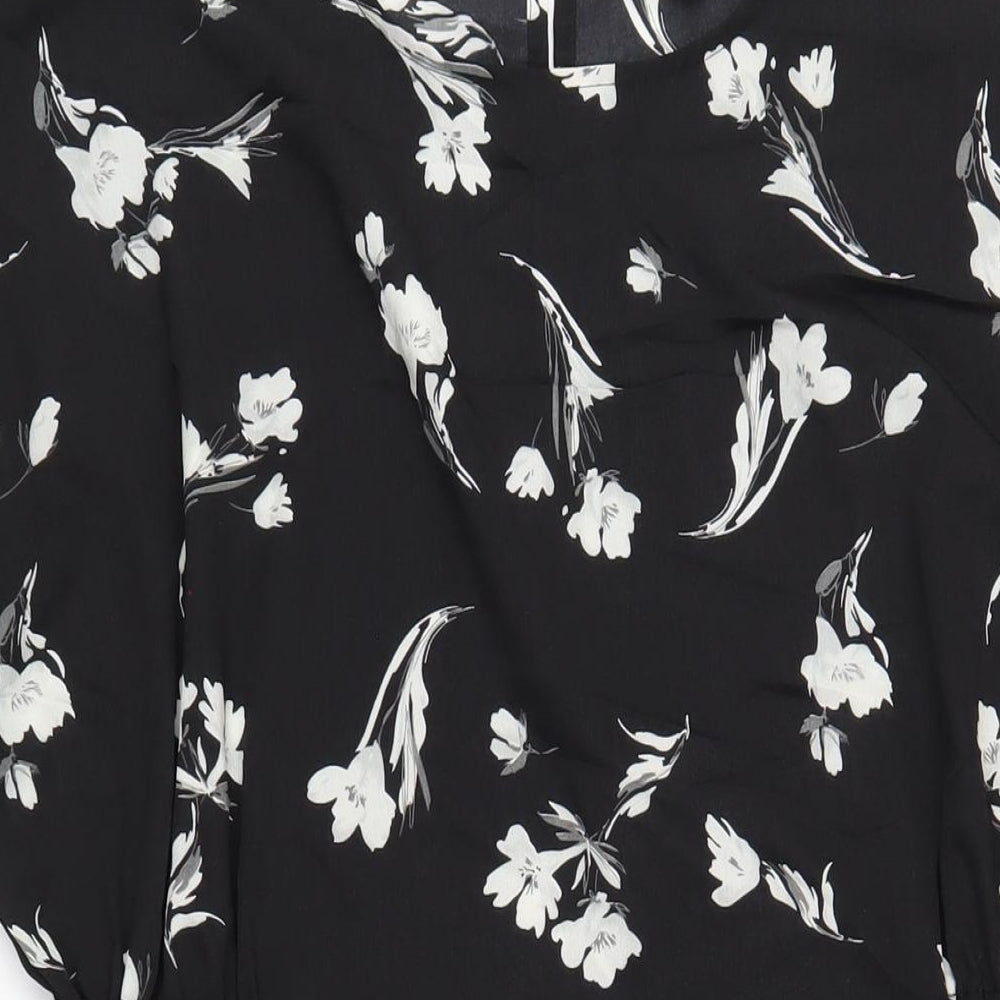 Lipsy Womens Black Floral Polyester A-Line Size 14 Round Neck Button